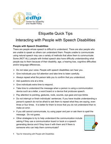 Etiquette Quick Tips Interacting with People with Speech Disabilities