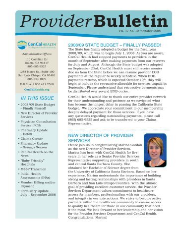 Provider Bulletin - CenCal Health