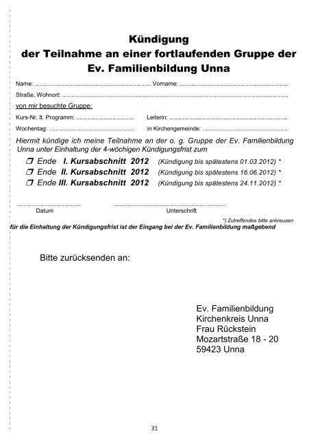 Evangelische Familienbildung des ... - Kirchenkreis Unna