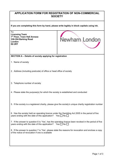 Register as a small society lottery (PDF) - Newham