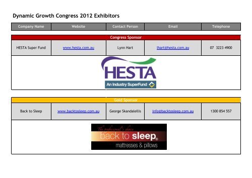 Dynamic Growth Congress 2012 Exhibitors - Australian Spinal ...