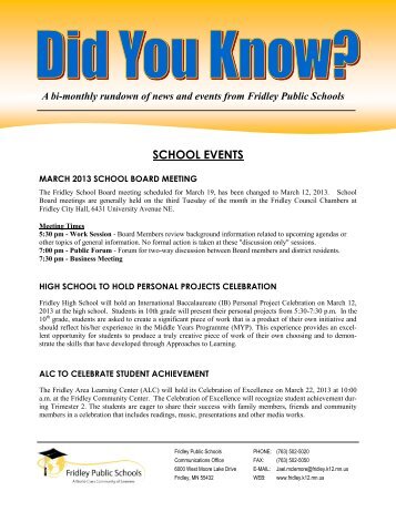 Did You Know March - Fridley Public Schools