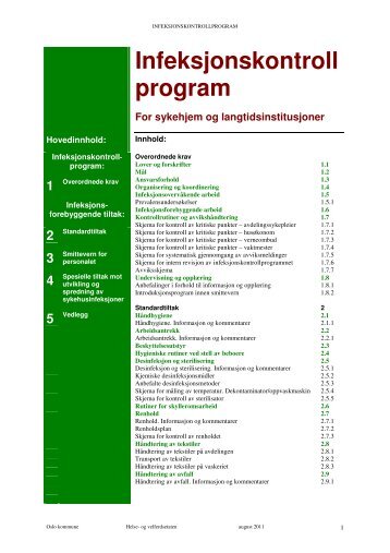 Infeksjonskontroll program For sykehjem og ... - Helseetaten
