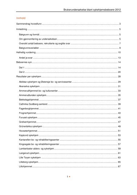 BeboerundersÃ¸kelse pÃ¥ sykehjem 2012 - Helseetaten