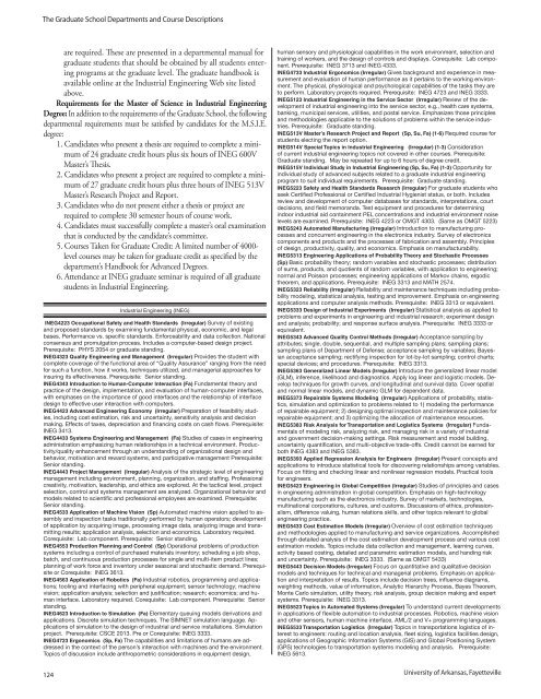 graduate school catalog - Catalog of Studies - University of Arkansas