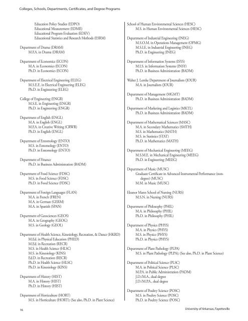 graduate school catalog - Catalog of Studies - University of Arkansas