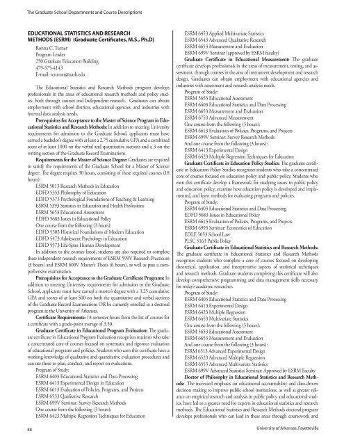 graduate school catalog - Catalog of Studies - University of Arkansas