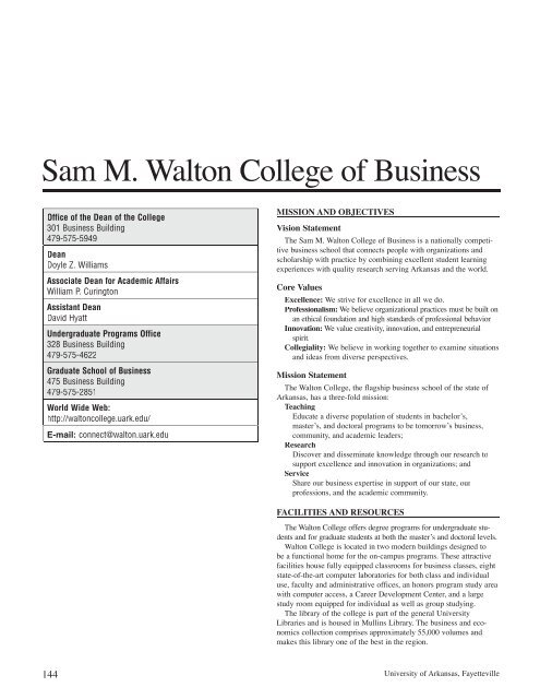 Sam M. Walton College of Business - Catalog of Studies - University ...