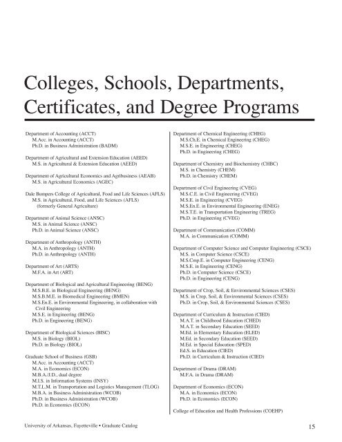 Graduate School - Catalog of Studies - University of Arkansas