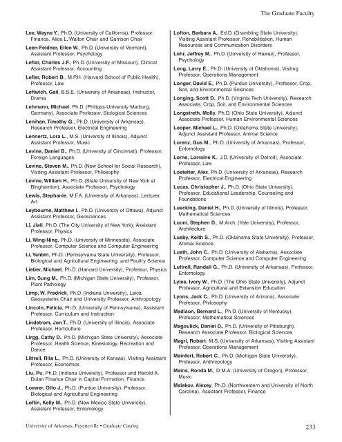 Graduate School - Catalog of Studies - University of Arkansas
