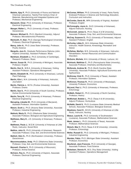 Graduate School - Catalog of Studies - University of Arkansas