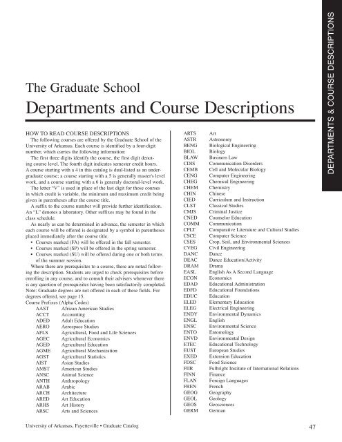 Graduate School - Catalog of Studies - University of Arkansas