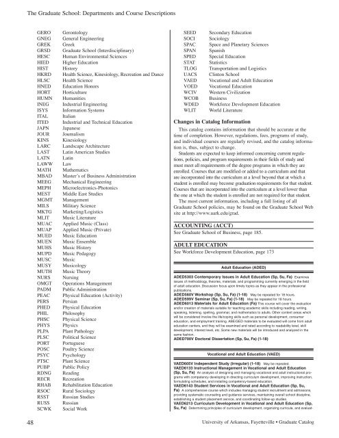 Graduate School - Catalog of Studies - University of Arkansas