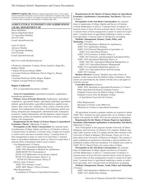 Graduate School - Catalog of Studies - University of Arkansas