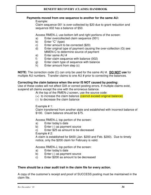 CLAIMS HANDBOOK - Department of Human Services