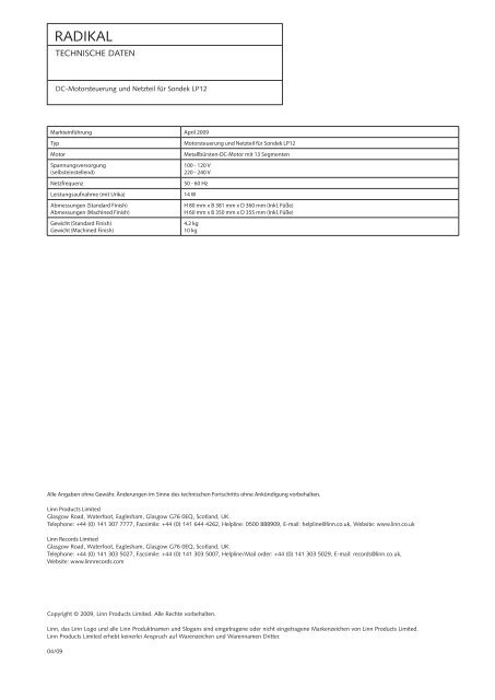 Radikal Datenblatt - Linn