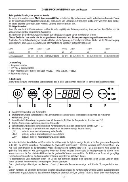 Bedienungsanleitung EZetil® Compressor Cooler and Freezer - ELV