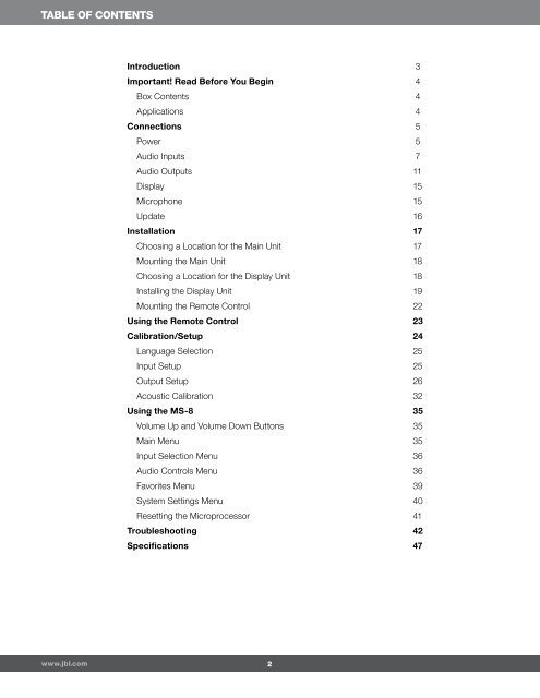 JBL MS 8 Owners Manual