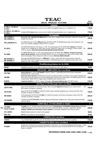 TEAC retail price list 01 07 09