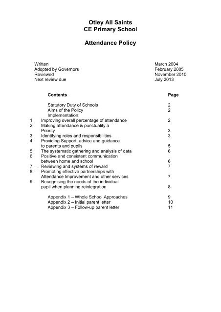 Otley All Saints CE Primary School Attendance Policy - Drighlington ...