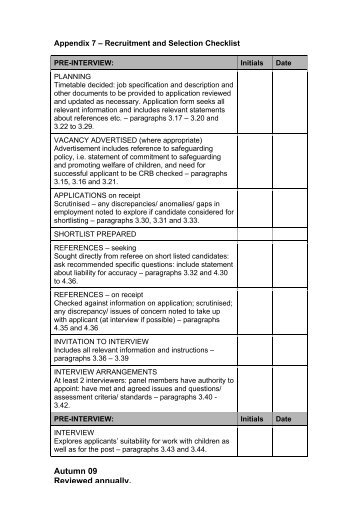 Child Protection Appendix Safer Recruitment