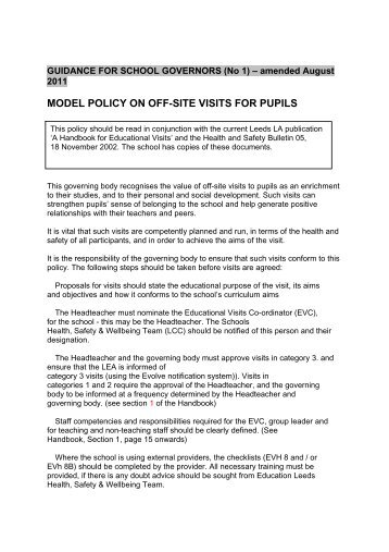 MODEL POLICY ON OFF-SITE VISITS FOR PUPILS - Education Leeds