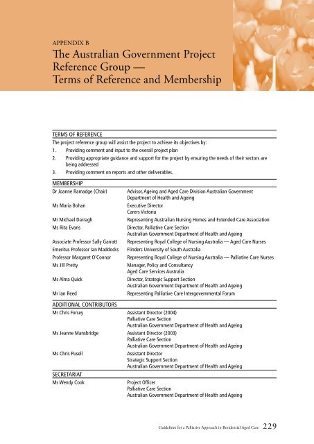 Guidelines for a Palliative Approach in Residential Aged Care