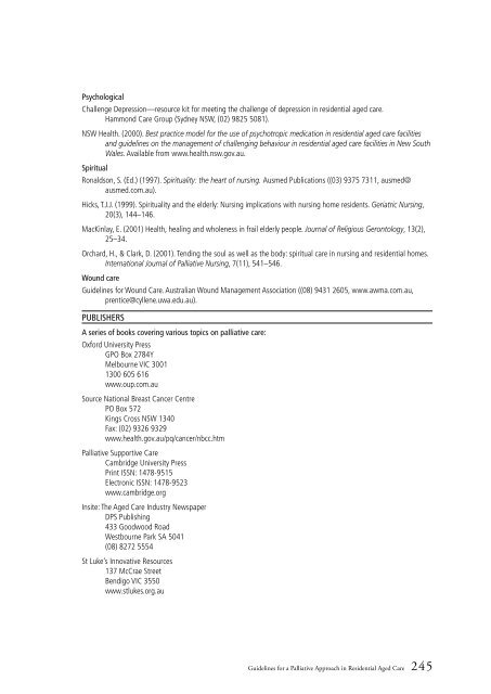 Guidelines for a Palliative Approach in Residential Aged Care