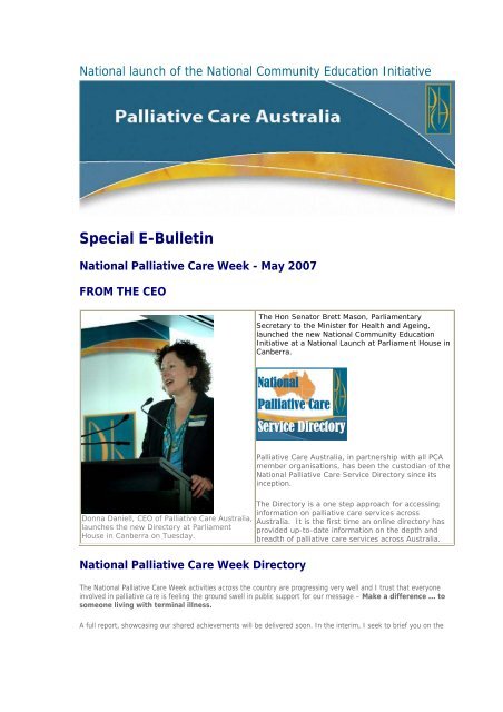 Special E-Bulletin - Palliative Care Australia