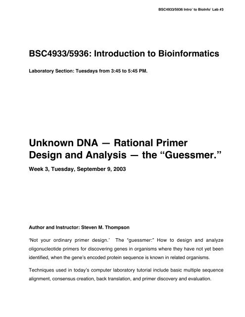 Unknown DNA â Rational Primer Design and Analysis â the ...