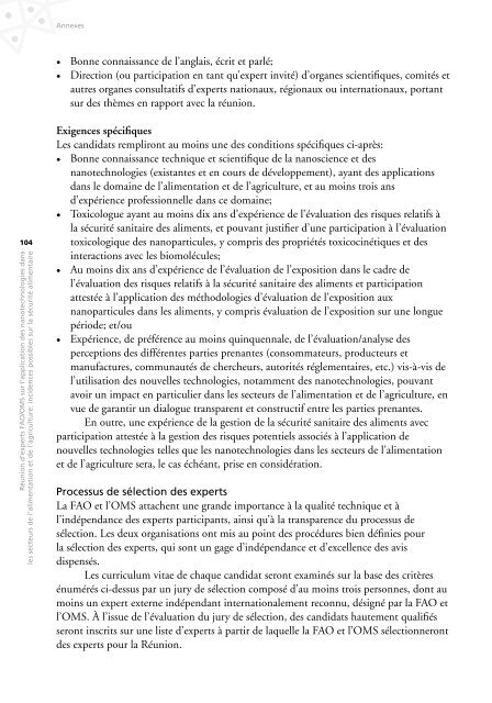 Réunion d'experts FAO/OMS sur l'application des nanotechnologies ...