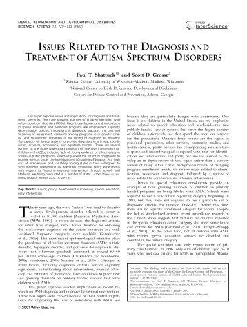 Issues related to the diagnosis and treatment of autism spectrum ...