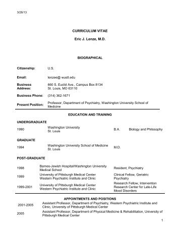 CURRICULUM VITAE Eric J. Lenze, M.D. - Institute for Public Health