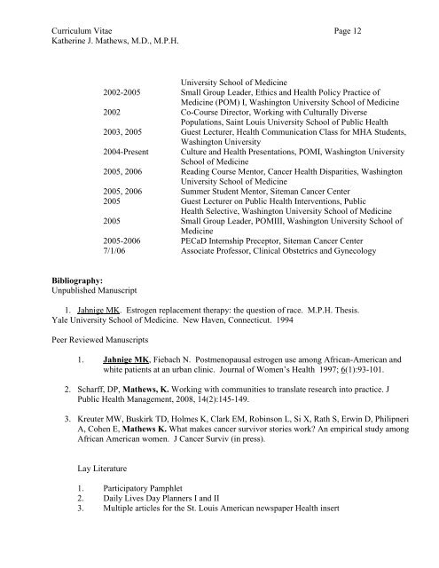 CURRICULUM VITAE - (Name) - Institute for Public Health