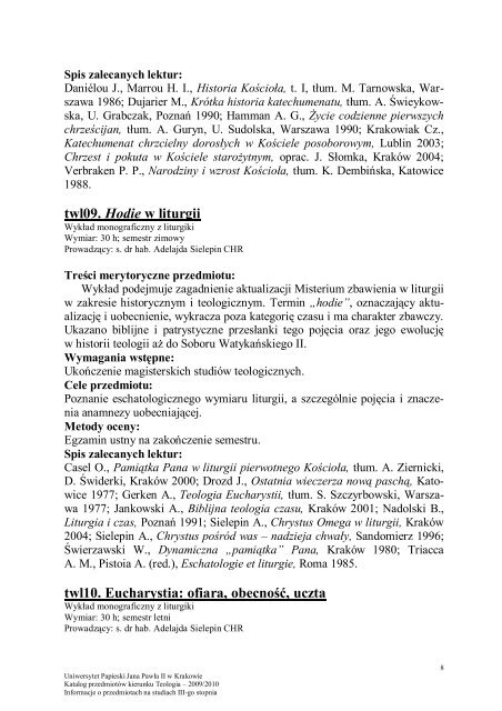 informacje o przedmiotach na studiach iii-go stopnia - Uniwersytet ...