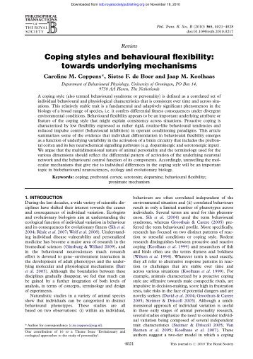 Coping styles and behavioural flexibility: towards underlying ...