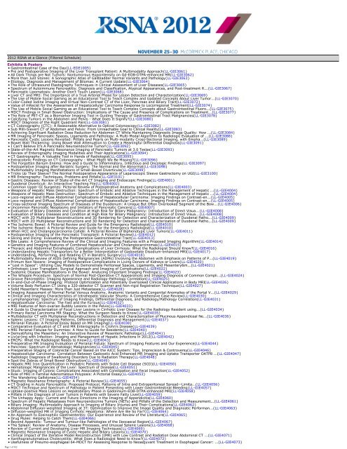 2012 RSNA at a Glance (Filtered Schedule) Exhibits &amp; Posters ...