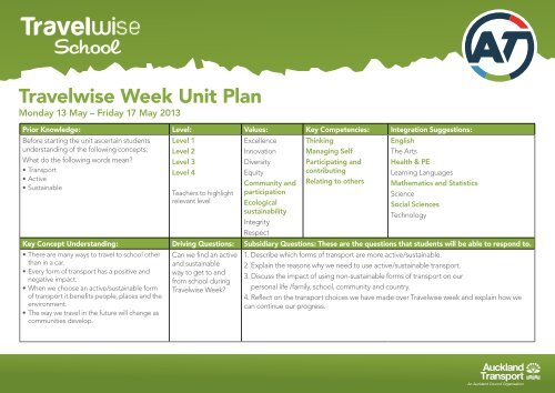 Travelwise Week Unit Plan - Auckland Transport