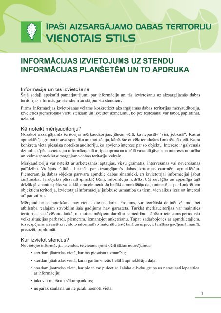 informācijas izvietojums uz stendu informācijas planšetēm un to ...