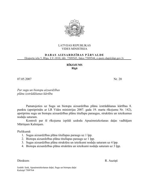 Par sugu un biotopu aizsardzības plānu izstrādāšanas kārtību