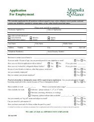 Application For Employment - Magnolia Manor