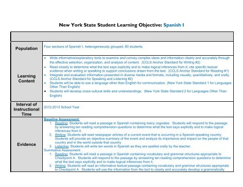 New York State Student Learning Objective Template - OCM Boces