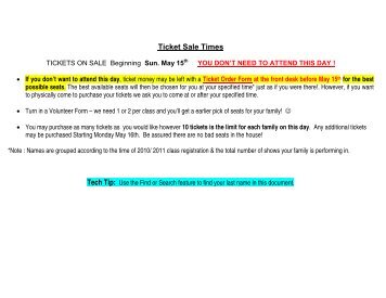 Ticket Sale Times - School of Dance and Music