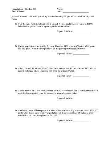 Worksheet on Expected Value