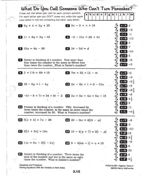 Solving Linear Equations And Literal Equations Puzzles