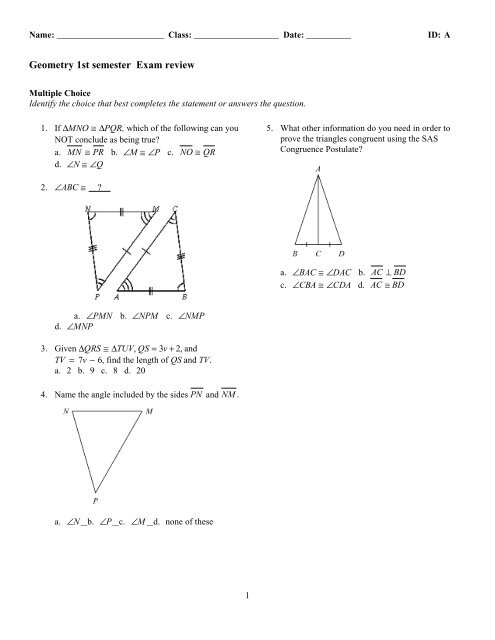 Examview Geometry 1st Semester Exam Review 2012 2013 Tst
