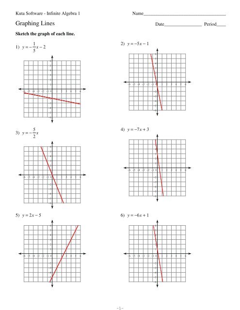 algebra 1 assignment sketch the graph of each line answer key