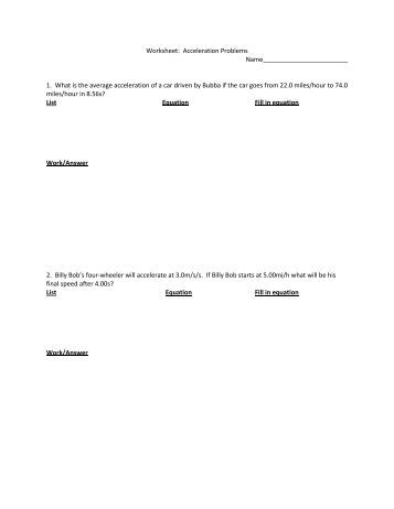 Worksheets Acceleration Problems Worksheet ch 2 motion velocity acceleration practice problems key 3 worksheet problems