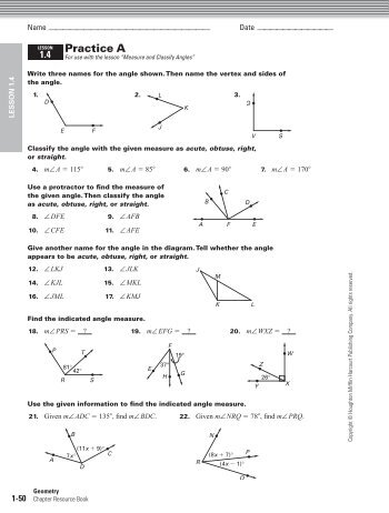 w.s. Measuring and classifying angles