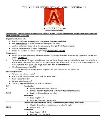 THE SCARLET LETTER BY NATHANIEL hAWTHORNE UNIT PLAN ...